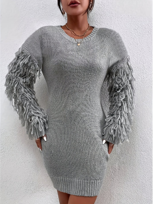 Plus Size - Crew Neck Pullover Long Sleeve Shirt (Without Belt)