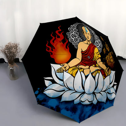 Avatar 4-Themed Automatic Folding Umbrella - 8-Rib Durable Windproof Design, Black with White & Golden Artwork, Portable Travel Umbrella for Commuting, Beach, or Holiday Gifts, Commuting Accessory, Stylish Accessory, Sturdy H