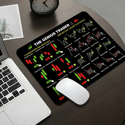 1pc Black Extra Large Mouse Pad Durable Stock Trading Candle Chart & Pattern Memo Pad Laptop Office Keyboard Mat Desk Mat High-Definition Print - Back Rubber Non-Slip Edge Precision Stitching XL XXL - Suitable for Home Office