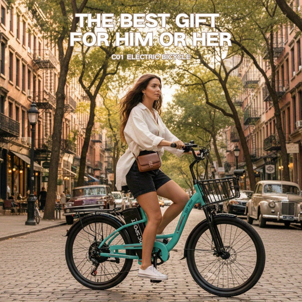 Sakura Pink Electric Bike for Adults, 500W Motor 7-Speed Commuter Ebike with 36V/10.4Ah Removable Battery, 20 MPH & 25-40 Miles Range, 24 Inch Electric Bike, Beach Cruiser Ebike for Women, Students & Commuters, Electric Bike