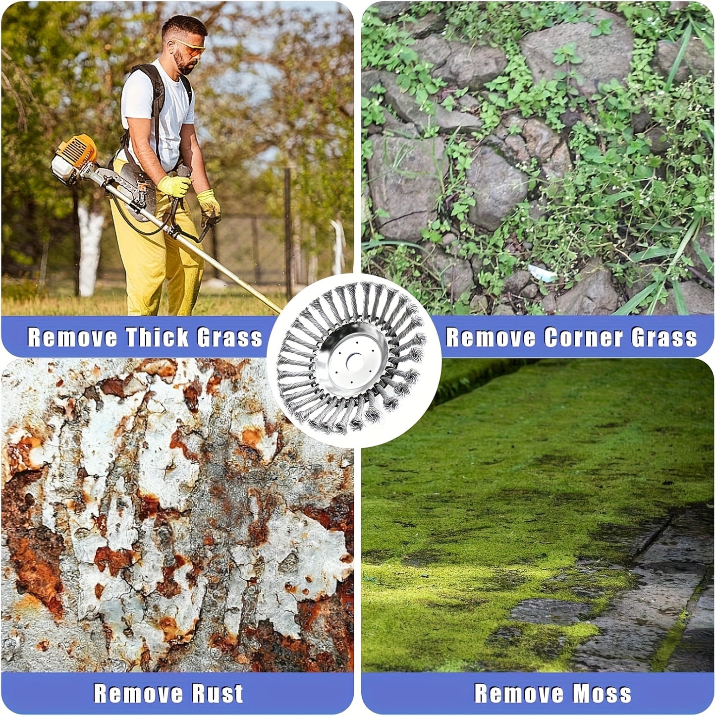 10 Inch Unbreakable Wired Trimmer Blade, Steel Wire Cutter Trimmer Head, Wire Rotary Brush Weed Trimmer Head, Weed Eater Head with Adapter Kit for Moss Grass Rust Removal