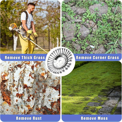 10 Inch Unbreakable Wired Trimmer Blade, Steel Wire Cutter Trimmer Head, Wire Rotary Brush Weed Trimmer Head, Weed Eater Head with Adapter Kit for Moss Grass Rust Removal