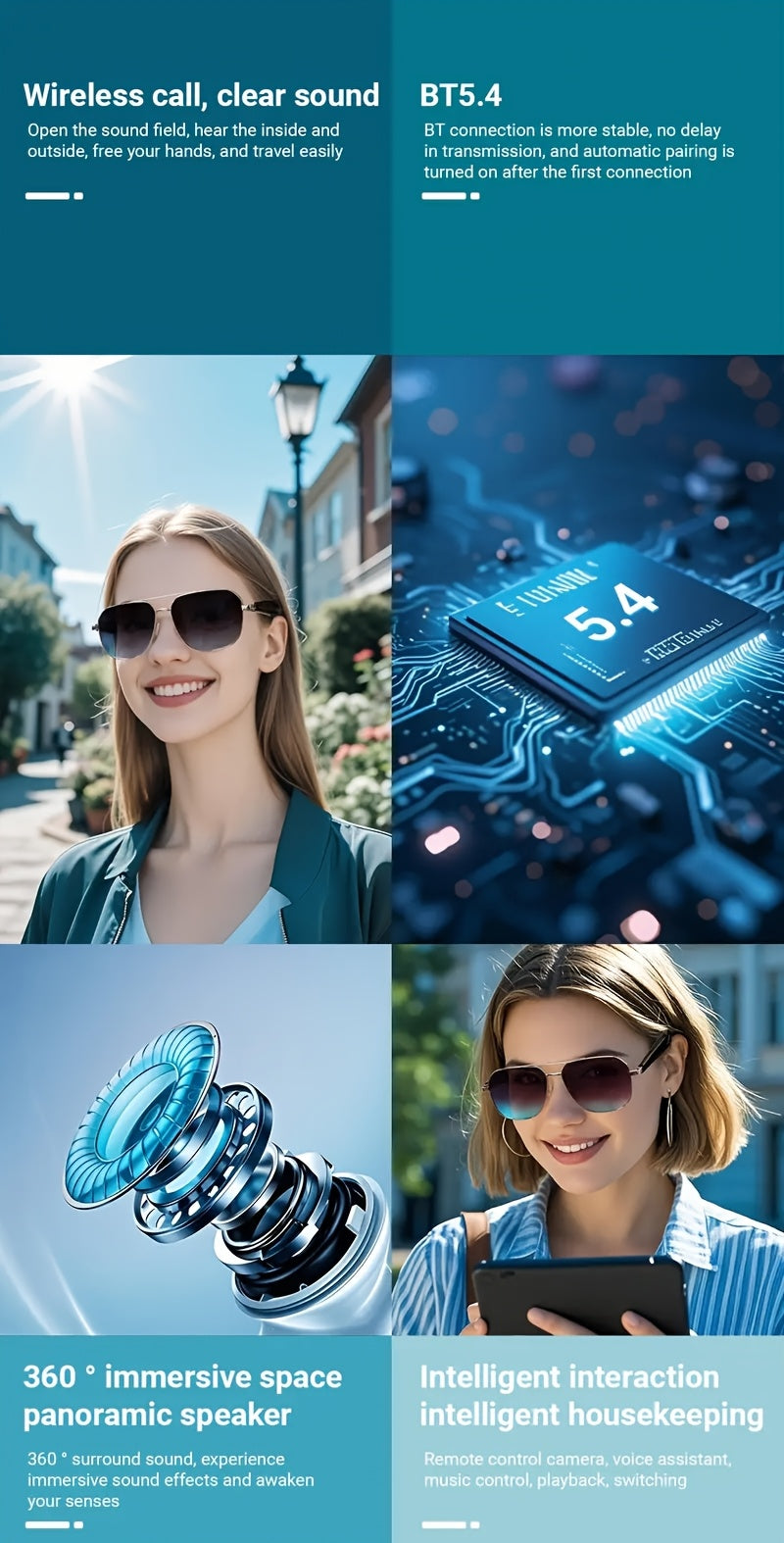 2025 AI Translation Glasses: Real-Time 100+ Languages, Wireless Wireless, Built-in Mic/Speaker, HD Voice & Music, AI Voice Control, Camera, Blue Light Protection, Magnetic Charging, Dual Sound - Stylish for Office, Fitness, H