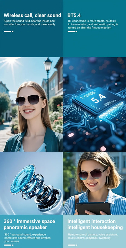 2025 AI Translation Glasses: Real-Time 100+ Languages, Wireless Wireless, Built-in Mic/Speaker, HD Voice & Music, AI Voice Control, Camera, Blue Light Protection, Magnetic Charging, Dual Sound - Stylish for Office, Fitness, H