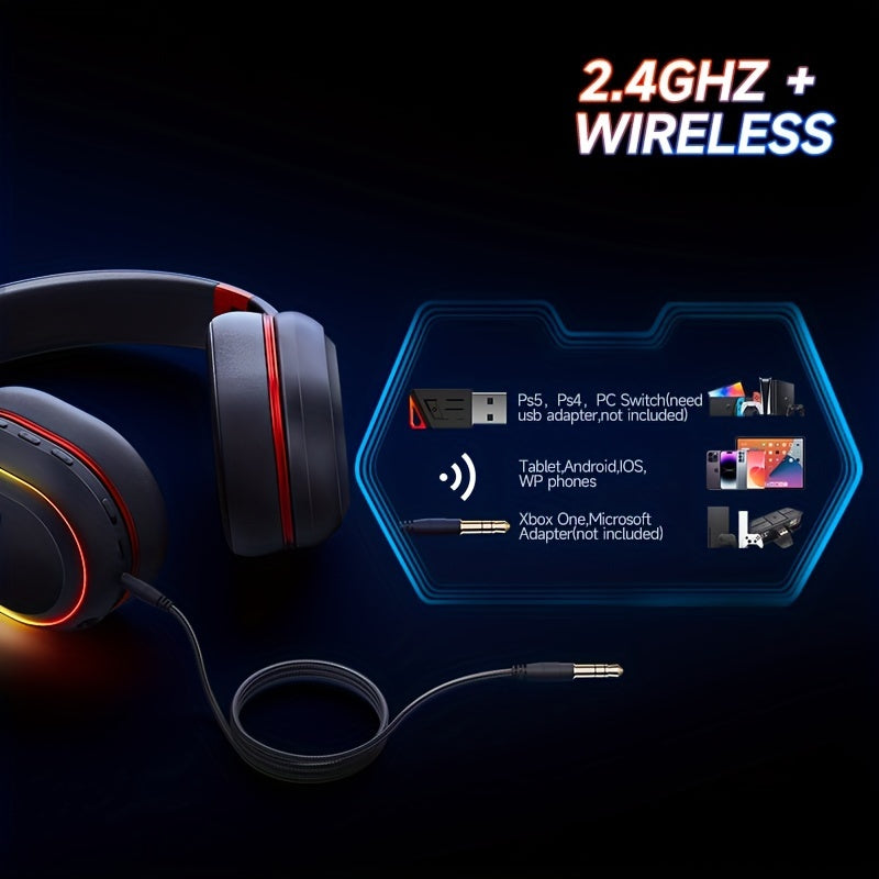 KOFIRE UG-05 2.4GHz Wireless Gaming Headset, Over-Ear Headphones With Vibration Feedback, Noise-Canceling Microphone, And LED Lights, Wireless Headphones For Nintendo Switch, PC, PS5, PS4