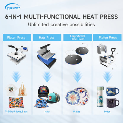 6 In 1 Heat Press Machine 11.5x15 Inch 360 Degree Rotating T-Shirt Press Machine - Heat Transfer Machine For T-Shirts, Mugs, Hats, Plates