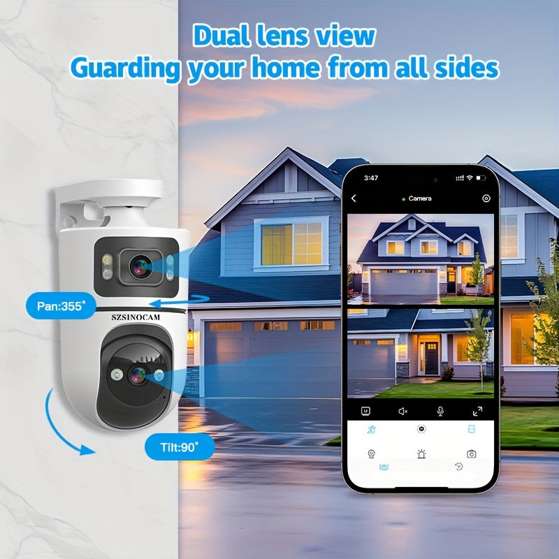 2.4G&5GHz WiFi 2K Dual Lens Wireless Monitoring Camera, Dual Lens Dual Screen, AI Motion Detection, Two-way Voice, 3 Night Vision Modes Suitable For Home Security Cameras, Christmas And Halloween Decorations, Thanksgiving Gif