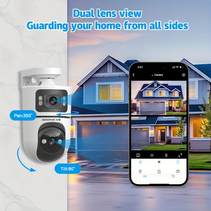 2.4G&5GHz WiFi 2K Dual Lens Wireless Monitoring Camera, Dual Lens Dual Screen, AI Motion Detection, Two-way Voice, 3 Night Vision Modes Suitable For Home Security Cameras, Christmas And Halloween Decorations, Thanksgiving Gif