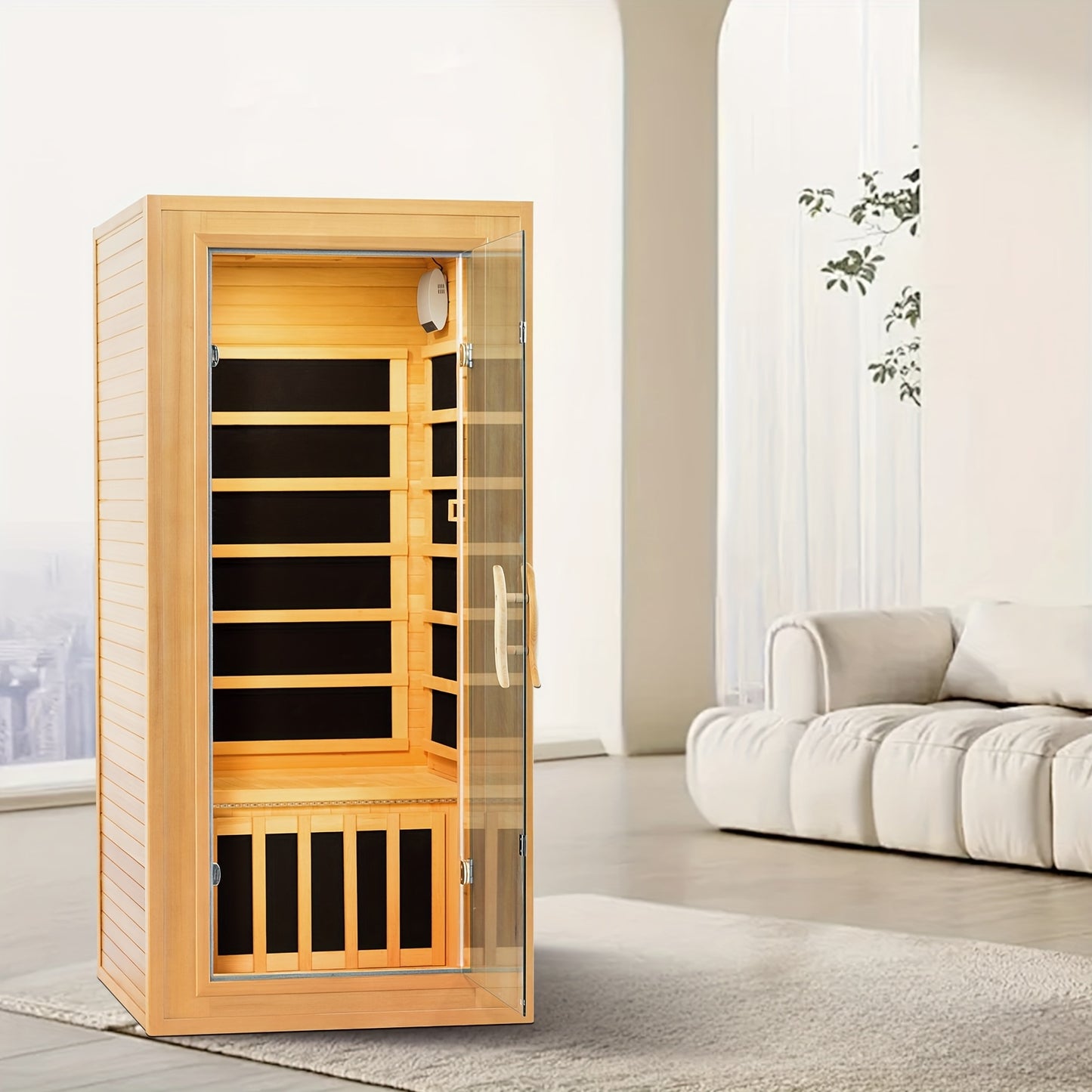 1-3 Person Infrared Home Sauna with Smart Controller, Fast 10 Min Warm Up, Features Heating Panels, Ventilation Ports, Cup Holder, Bookshelf & Towel Holder, Reading Light, Perfect for Home Spa Or Gym