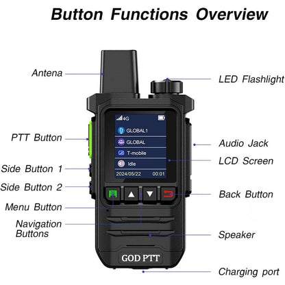 4 pieces global long-distance walkie talkie | LED flashlight, Type-C fast charging, including SIM card | preferred for construction, fleet, and camping travel, solving communication problems for construction and camping teams
