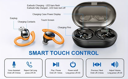 Q38 Wireless Earbuds, Wireless Headphones With HD Mic, Stereo Noise Cancelling Earbud, 48H Wireless Headphones Dual LED Display, Sport Wireless Earphones With EarHooks, USB-C