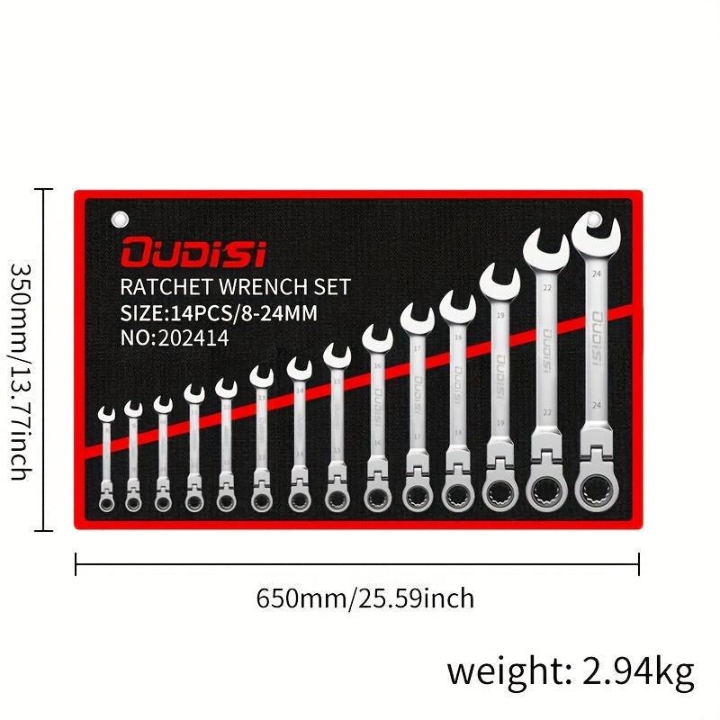 6-14pcs Professional Adjustable Ratchet Wrench Set With Storage Bag -6-24mm Durable CR-V Telescopic Head Socket Wrench Set, Suitable For Automobile, Home And Bicycle Maintenance-compact Heavy Machinery Tools.