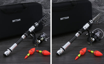 BNTTEAM Portable Fishing Spinning Rod and Reel Combo set Carbon Fiber Fluorescent Rod Tip, with Fishing Lures Line Carrier Bag Kits for Travel Surf Saltwater Freshwater