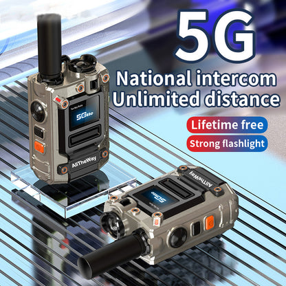 2-pieces AllTheWay metal color long-distance global walkie talkie, two-way communication, ultra long battery life, equipped with 1 SIM card per unit, 2G/3G/4G/5G, 5000KM extended distance, suitable for work site and long-dist