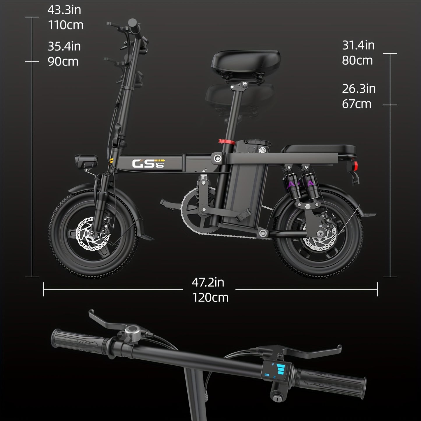 UPlee Peak Power 740W Electric Bike For Adults, 20MPH Full Shock Absorption Comfortable Riding, 48V6/8/10/15/17.5Ah, Max 32Miles Folding Ebike, 14'' Tubeless Off-road Tire, City Commuter
