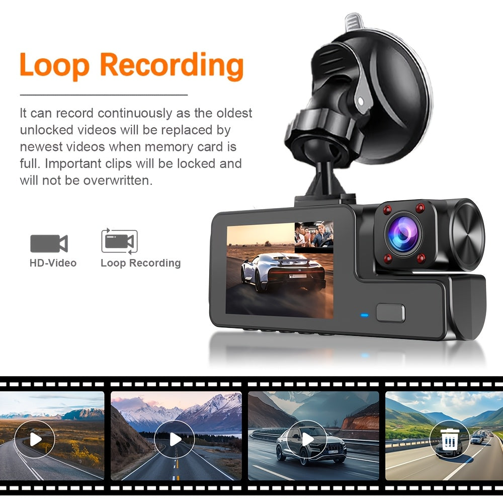 FHD 1080P Front And Rear Dual-Lens Driving Recorder, Car Driving Recorder, Car Camera Infrared Night Vision Function, 170° Wide-Angle Car DVR Camera Loop Video Gravity Sensing Car Dashboard Video Camera, Automotive Parts Tac