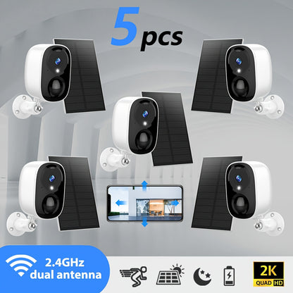5pcs Wireless Outdoor Security Camera System with AI Motion Detection, Two-Way Talk, Color & Night Vision, PTZ (Pan/Tilt/Zoom), Waterproof IP66, Battery & USB-Powered, Lithium Battery Suitable for /Office/Business Surveillanc
