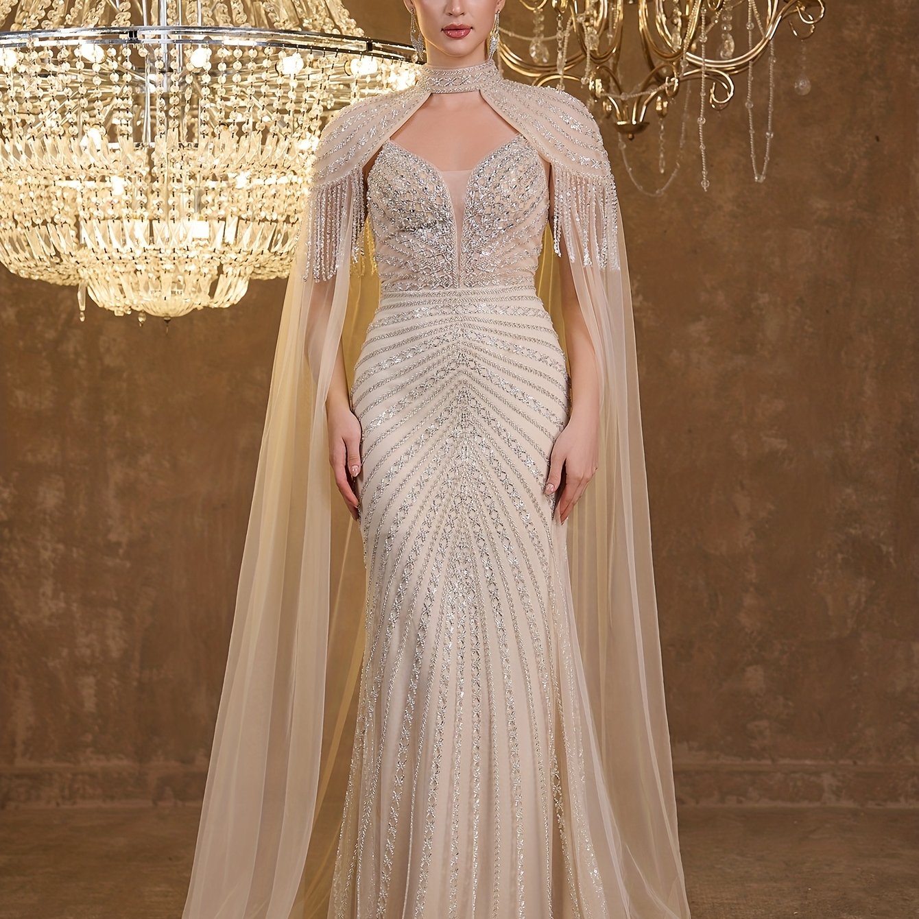 Sequined Lace Fringe Off-shoulder Bustier Elegant Sexy Mermaid Evening Gown