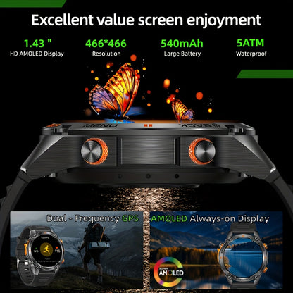 GPS smart watch for all kinds of outdoor sports, ultra-clear AMOLED screen, alloy frame, with compass, barometer, 5ATM High Quality, HD call, information push, health monitoring, 100 sports tracking, compatible with Android a