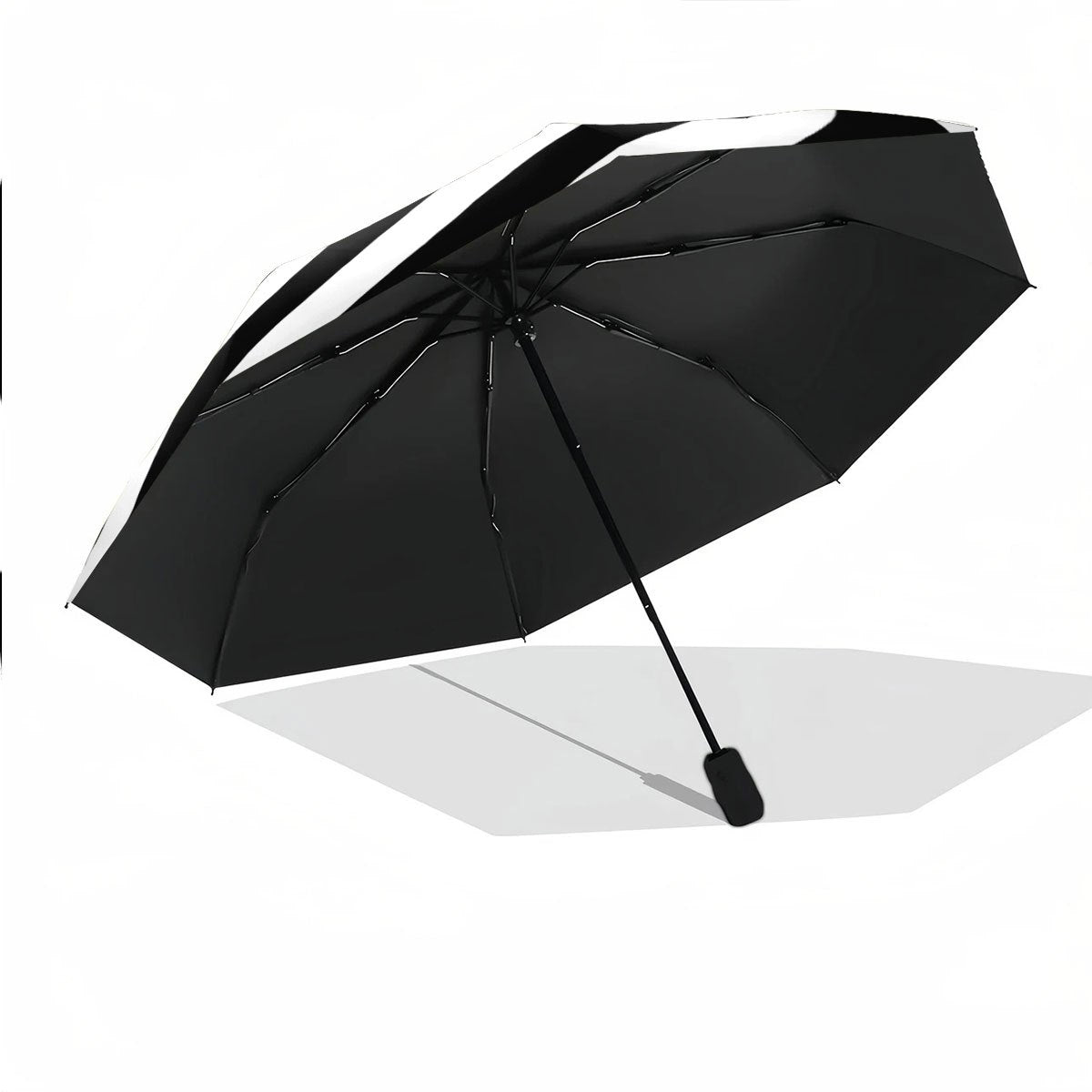 Automatic Folding Umbrella with Black & White Spiral Design - 8-Rib Automatic Open/Close, Portable Collapsible Compact Umbrella with Ergonomic Handle & Windproof Canopy for All-Season Use, Casual Outdoor Travel, Christmas/Bir