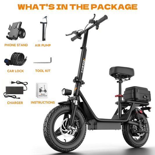 Hisent Adult Electric Scooter- 20 Mph, 740W Peak Motor, 10Ah/15Ah Lithium Battery, 15-40 Mile Range, 14 Foldable With Seat And Storage Box, Dual Suspension, Dual Brake System, Ample Storage, Alloy Steel Frame Durable, Commute