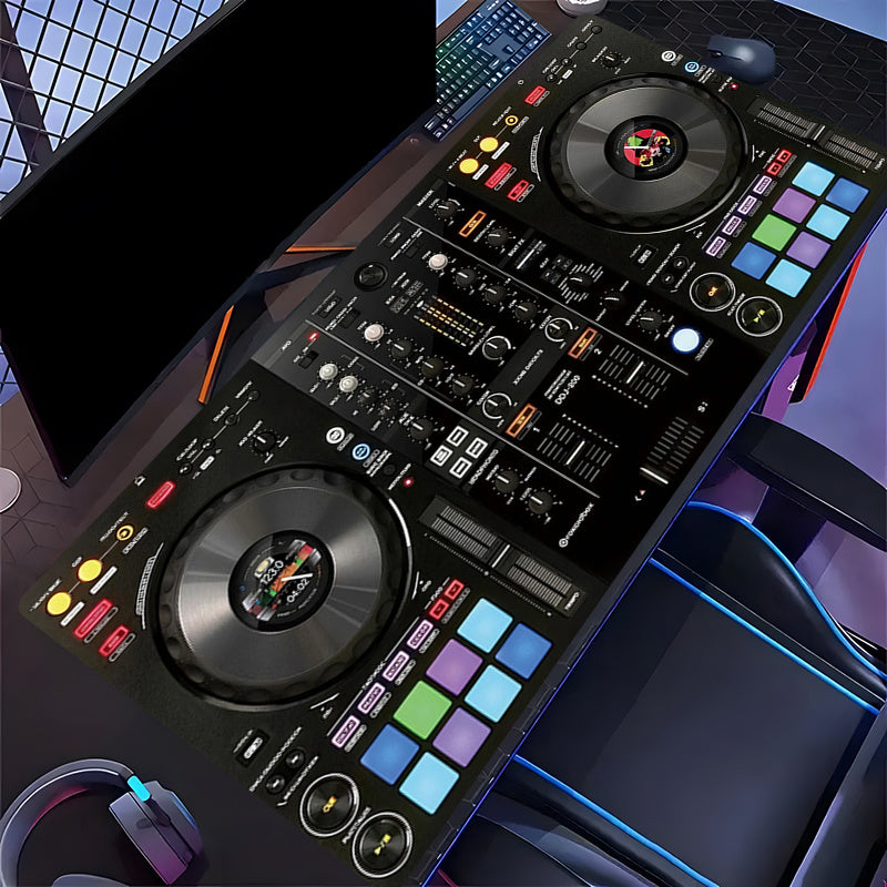 Extra-Large DJ Mixer Gaming Desk Mat - 35.4"x15.7" (90x40cm) Non-Slip Music Production Station with DJ Equipment Layout, Keyboard & Mouse Pad for Home Studio, DAW Control, Ideal Gift for DJs & Music Producers - Vibrant DJ Set