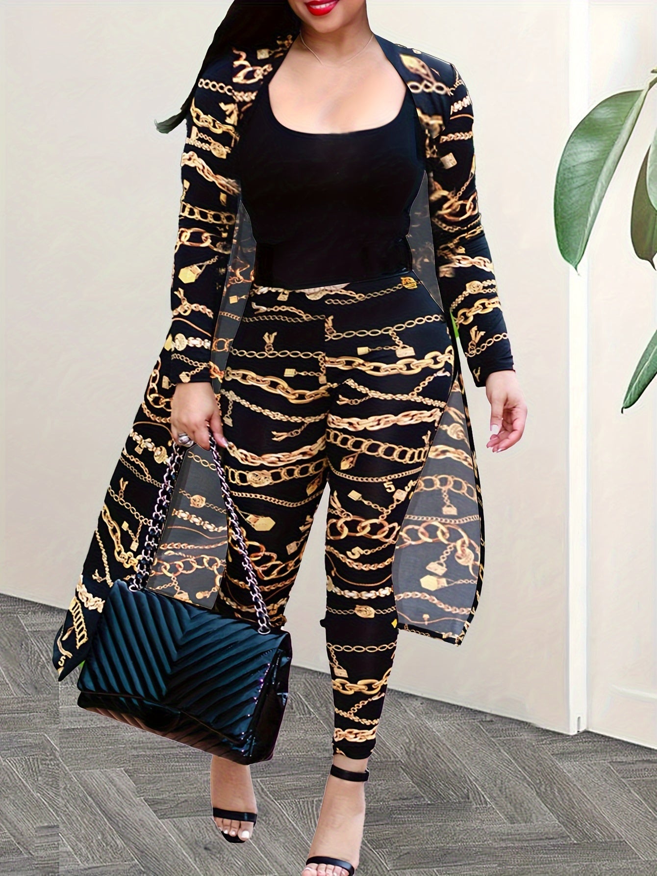 [Printed Jacket Set] HN188 Autumn/Winter Long-Sleeve Printed Jacket Cape Leggings Women's Two-Piece Set