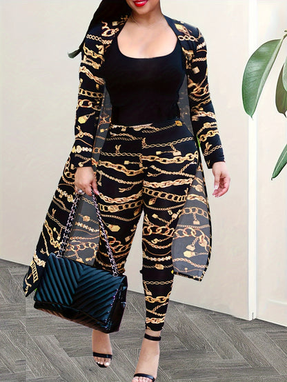 [Printed Jacket Set] HN188 Autumn/Winter Long-Sleeve Printed Jacket Cape Leggings Women's Two-Piece Set