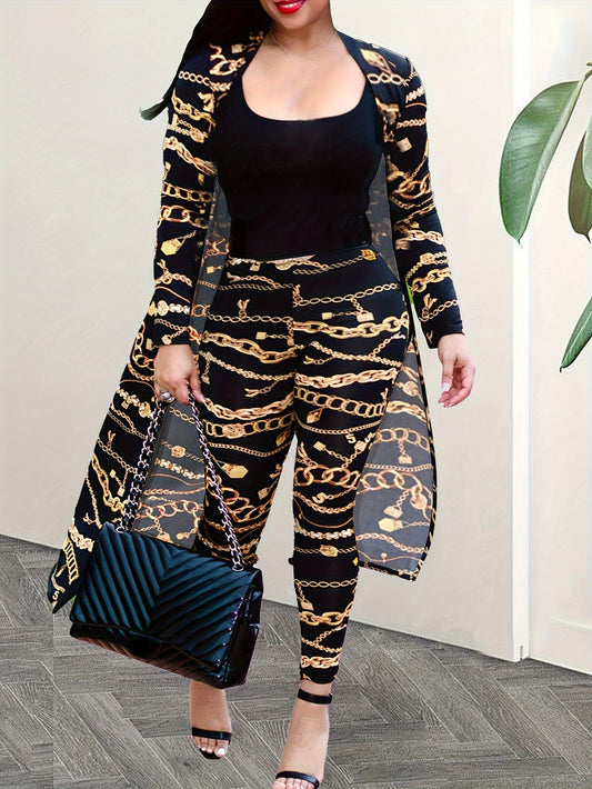 [Printed Jacket Set] HN188 Autumn/Winter Long-Sleeve Printed Jacket Cape Leggings Women's Two-Piece Set