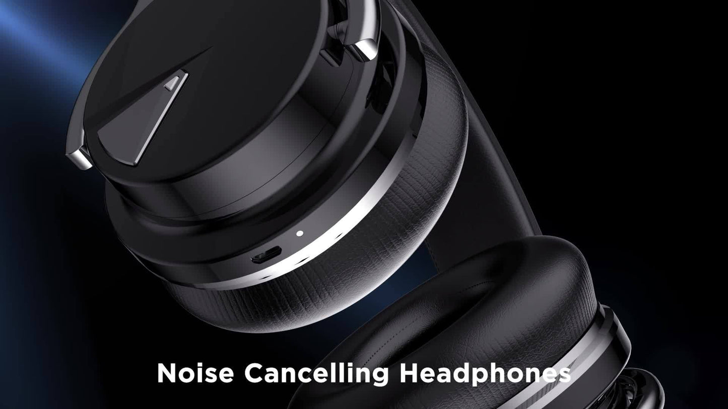 Wireless Noise-Canceling Headphones with Built-in Mic, Deep Bass, Comfortable Protein Ear Cushions, 30-Hour Playtime, Wireless 5.2, Over-Ear Design, Black, Wireless Headphones