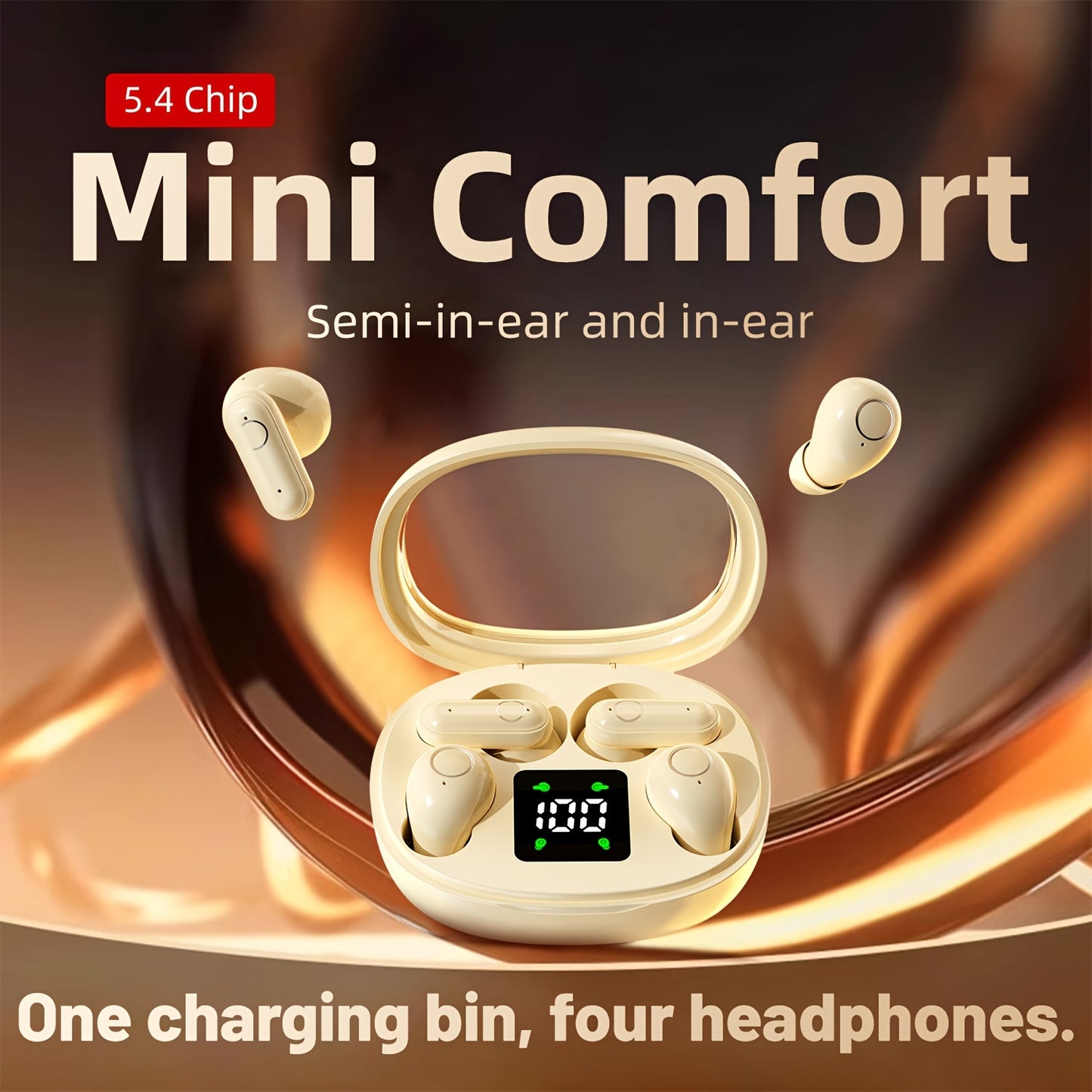 Ultra Small Mini Sleep, Short Handle Sports Wireless Earphones, HiFi Bass Stereo Dual Sound Quality 5.4 Wireless Earphones, Comfortable Noise Reduction Wearing, High-definition Digital Display With Microphone, Ultra Long Stan