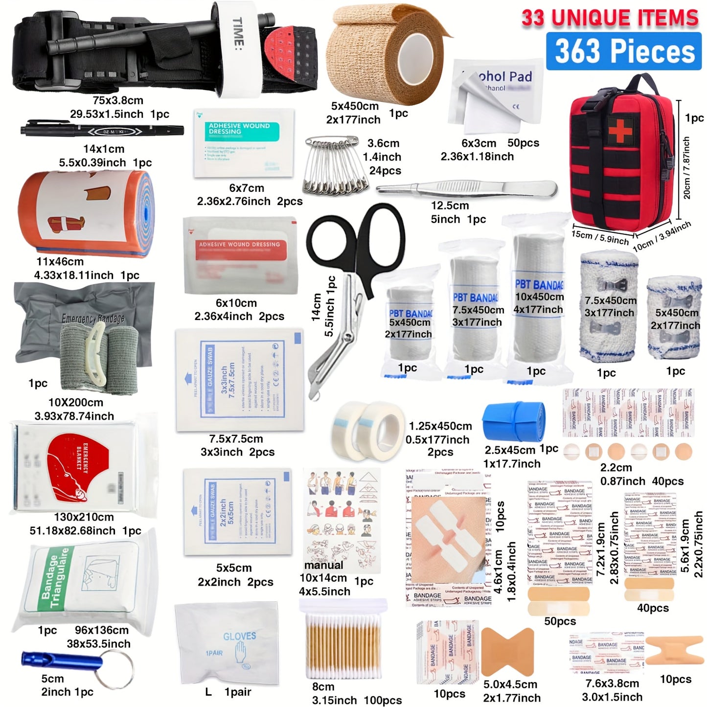 358pcs Survival First Aid Kit with Molle Pouch & MOLLE-Compatible Components - All-in-One Emergency Medical Supplies, Trauma Care Tools, Portable Outdoor Gear for Camping, Hiking, Home, Office - Ideal Gift for Men, Dad, Husba