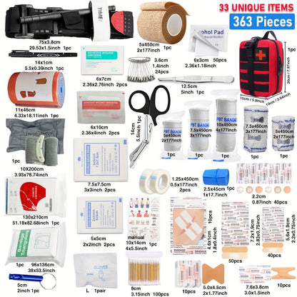 358pcs Survival First Aid Kit with Molle Pouch & MOLLE-Compatible Components - All-in-One Emergency Medical Supplies, Trauma Care Tools, Portable Outdoor Gear for Camping, Hiking, Home, Office - Ideal Gift for Men, Dad, Husba
