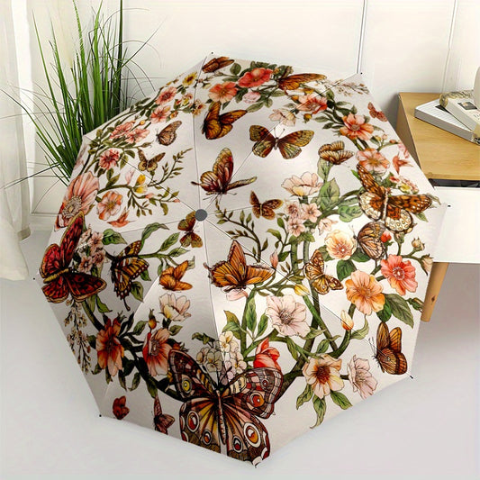 Floral Butterfly 2 Themed Automatic Umbrella Portable Automatic Folding Umbrella Suitable for Travel and Daily Use Ideal Gift for Family and Friends, Automatic Umbrella Folding, Umbrella for Women High Quality, Cute Umbrella,