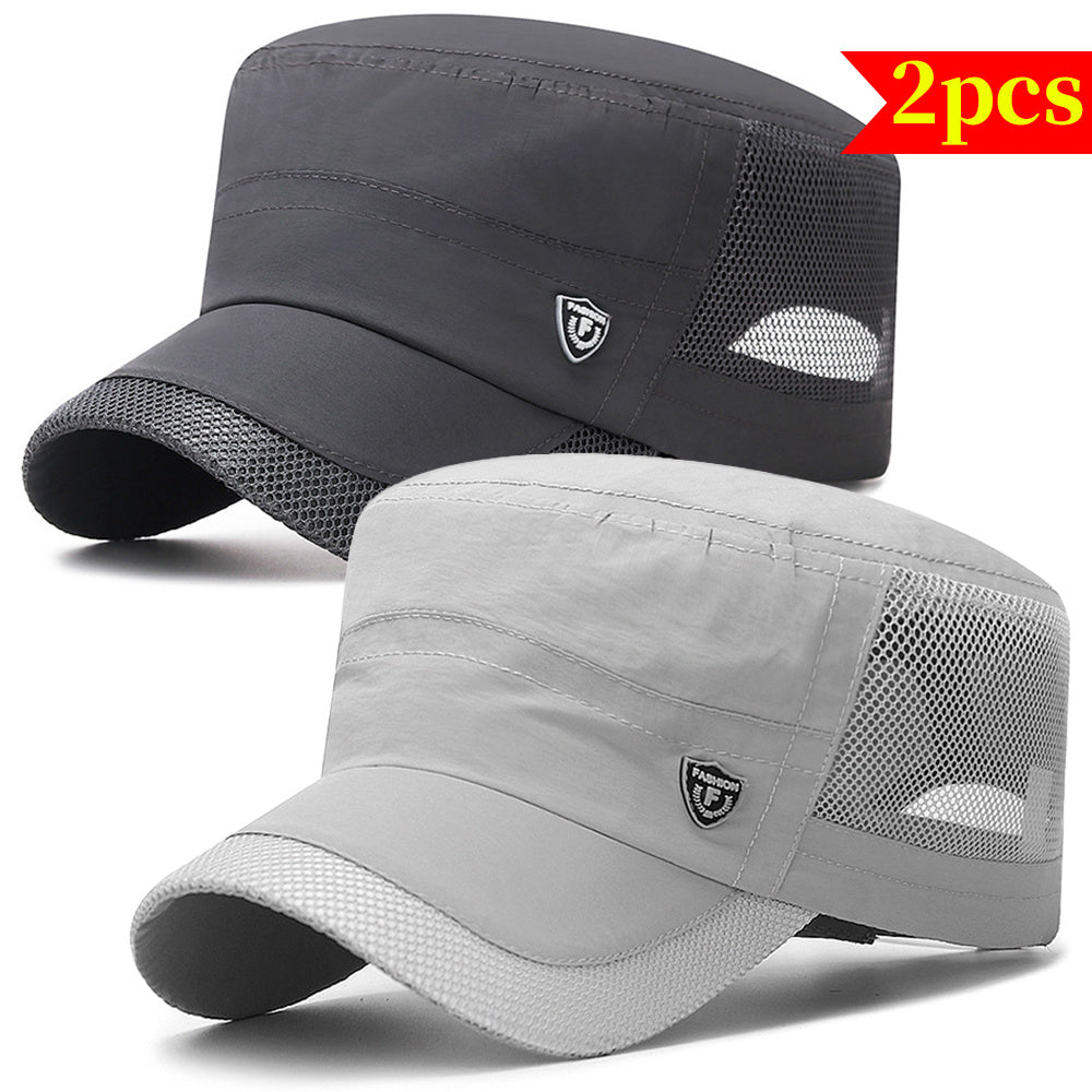 2pcs Men'S Quick-Dry Sun Protection Hats - Breathable Mesh, Lightweight, Adjustable Buckle Closure, Ideal for Outdoor Activities, Outdoor Protection Gear | Stylish Headgear | Lightweight Hat