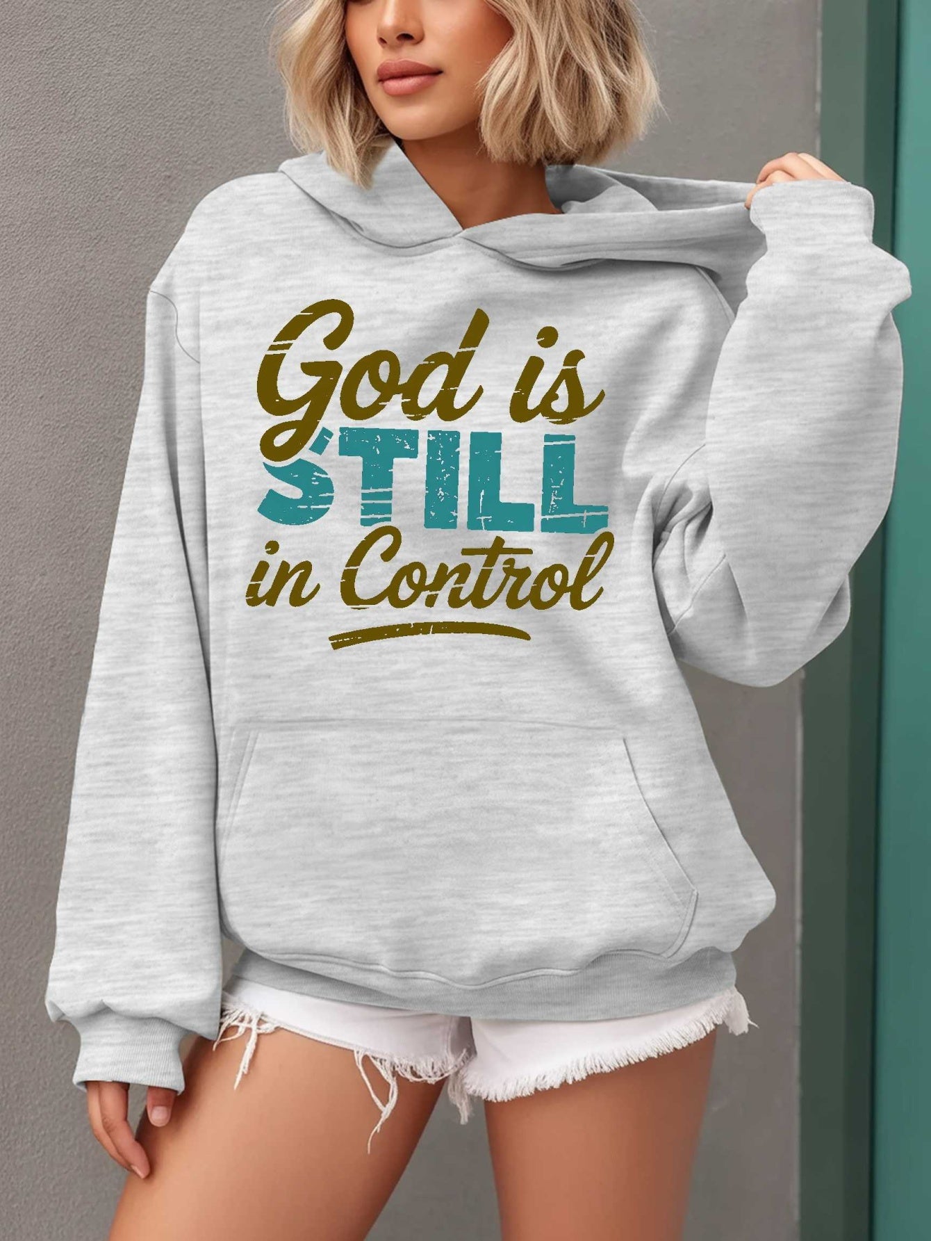 Women'S Hoodie - Beige Pullover Sweatshirt with "God is Still in Control" Inspirational Quote, Long Sleeve Hooded Sweater for Fall/Winter, Cozy Casual Everyday & Formal Outfits - Perfect Christian Gift for Women, Ladies Sweat