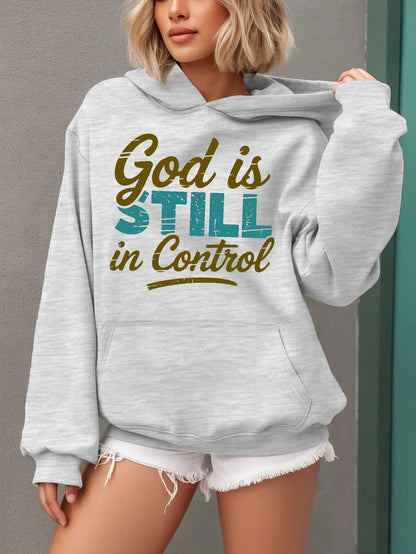 Women'S Hoodie - Beige Pullover Sweatshirt with "God is Still in Control" Inspirational Quote, Long Sleeve Hooded Sweater for Fall/Winter, Cozy Casual Everyday & Formal Outfits - Perfect Christian Gift for Women, Ladies Sweat