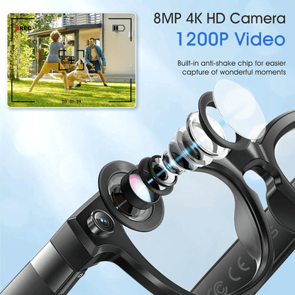 A New Hit - AI Smart Glasses with Touch And AI Chat Support. AI Intelligence, 800W HD, And Image Stabilization. Real-time Translation. Dual Microphones with Blue Light Protection And Noise Reduction. 4K HD Recording And Wirel