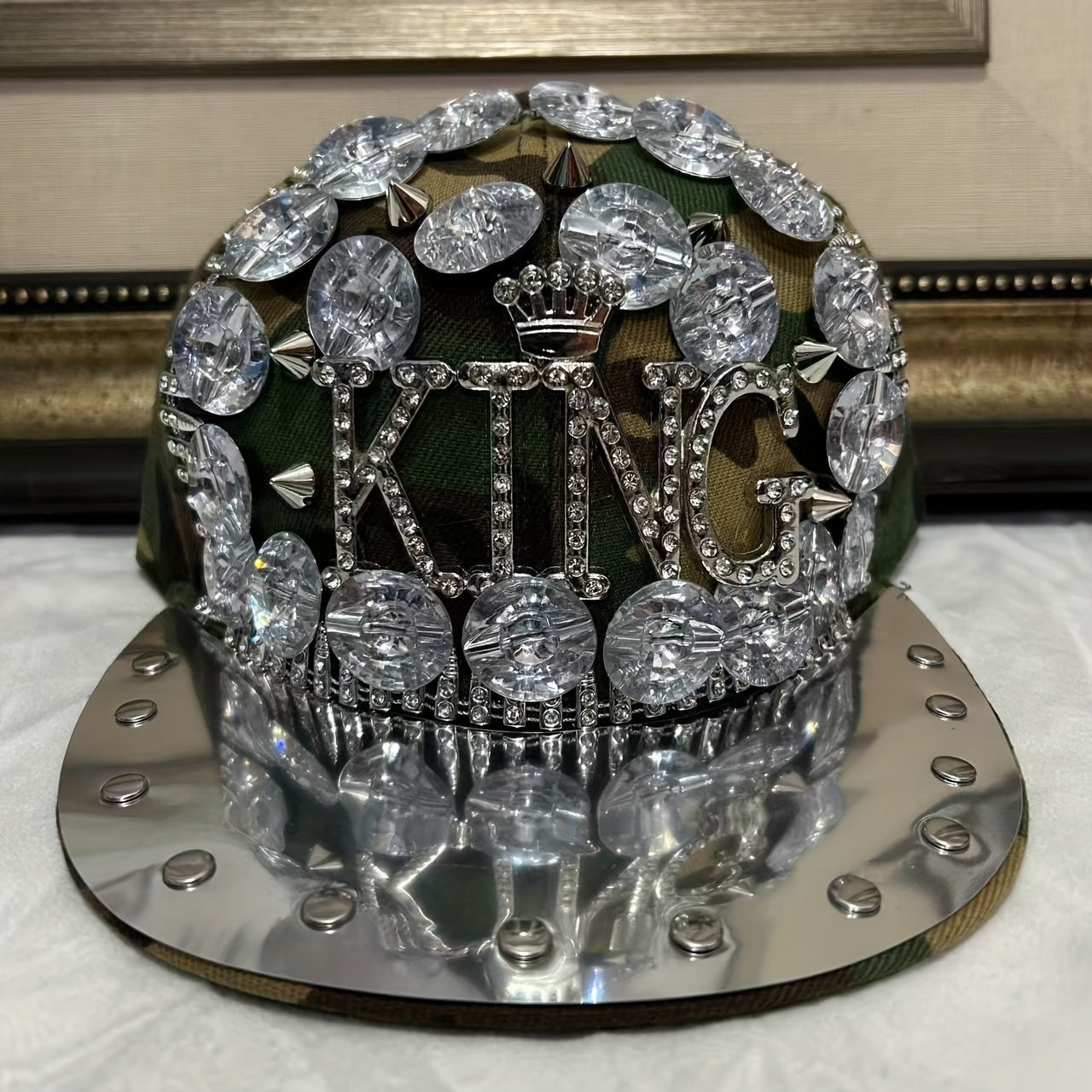 Unisex Stylish Rhinestone "KING" Baseball Cap - Lightweight Polyester, Black with Sparkling Embellishments, Perfect for Casual Outings and Parties, Statement Fashion | Edgy Baseball Cap | Metallic Accents