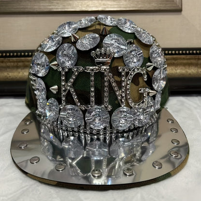 Unisex Stylish Rhinestone "KING" Baseball Cap - Lightweight Polyester, Black with Sparkling Embellishments, Perfect for Casual Outings and Parties, Statement Fashion | Edgy Baseball Cap | Metallic Accents