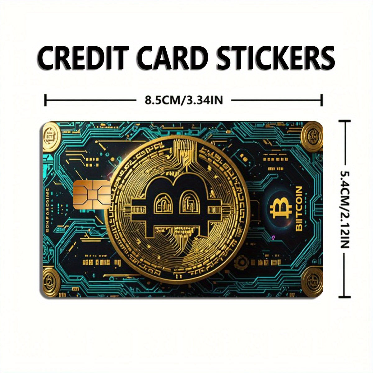 Bitcoin Pattern Sticker Set, Circuit Board Design, Durable Privacy Stickers Made of PVC Material, Suitable for Credit Cards, Transit Cards, Debit Cards, and More, Scratch-Resistant, Removable Self-Adhesive Decorative Card Sti