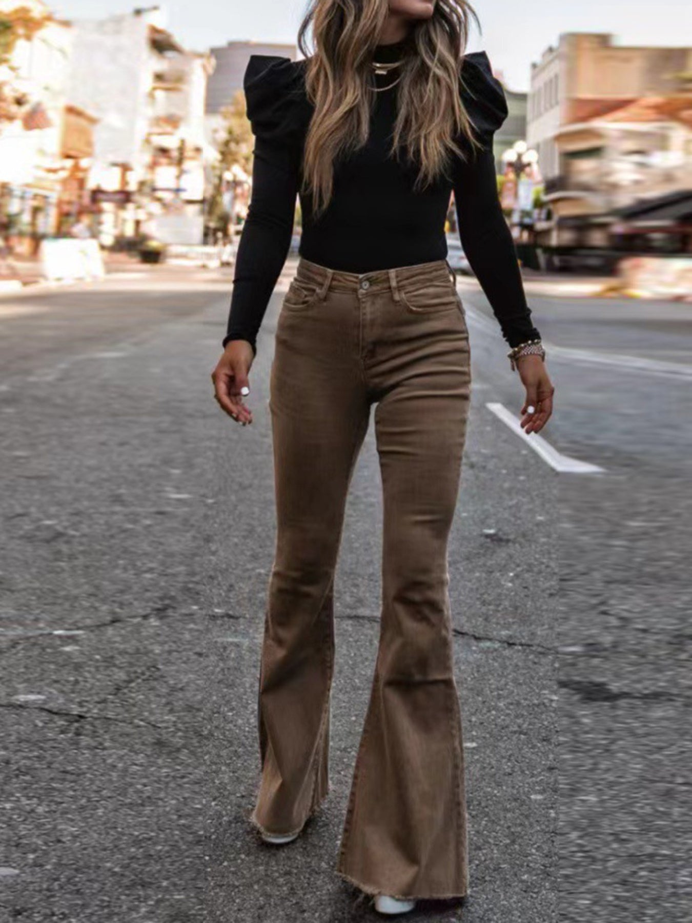 Women'S Flared Casual Pants for Home Wear in Corduroy, Suitable for All Seasons