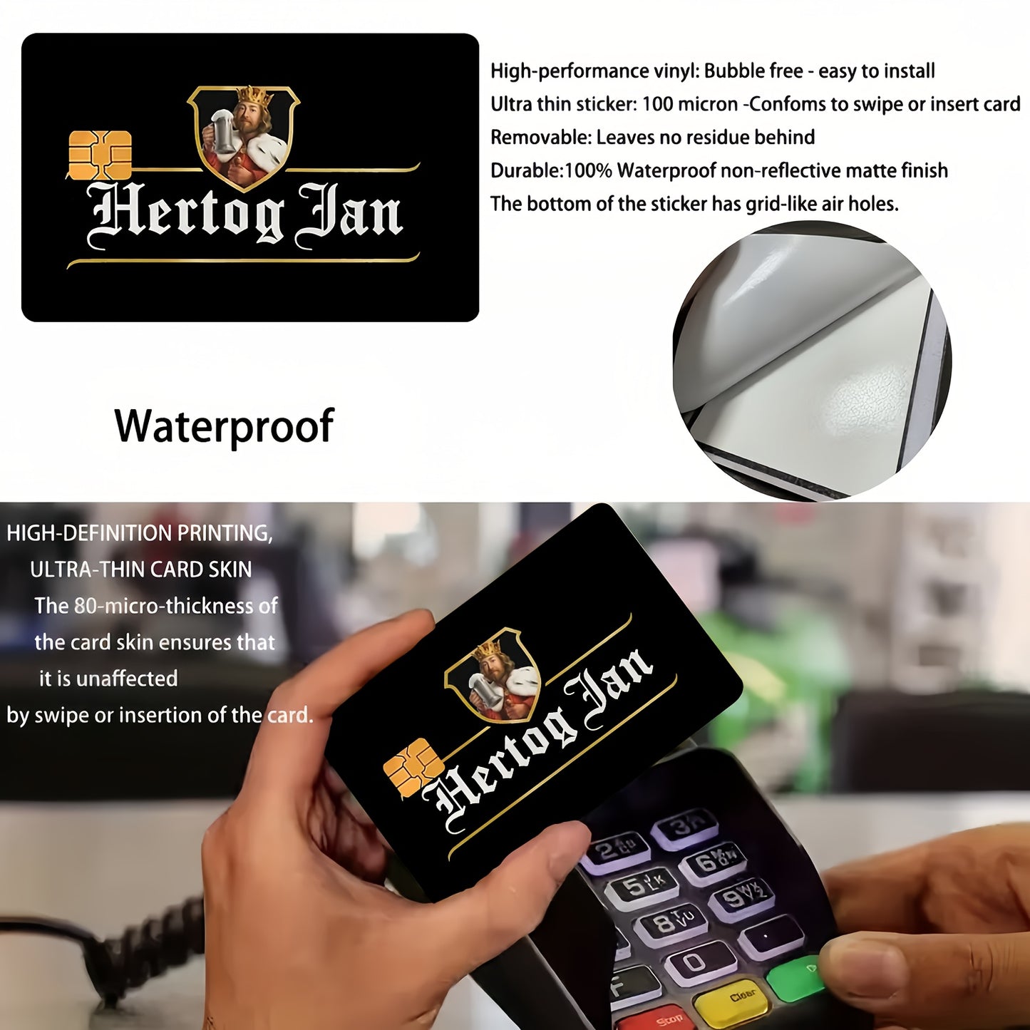 2pcs Funny Hertog Jan Royal Beer Waterproof Sticker Credit Card Light Beige Cover, Ultra-Thin, High-Quality, Scratch-Resistant, Suitable for Credit Cards, Bank Cards, Transit Cards, Removable Self-Adhesive for Most Cards, Ide