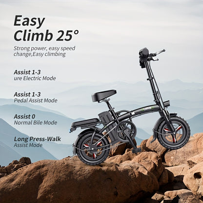 740W Electric Bike, 45 Miles Of Range, 14-inch Folding Electric Bike, Suitable for Teenagers And Adults, 20 Miles Of Speed, Removable Battery, Double Disc Brakes, Front And Rear Suspension, Suitable for Urban Travel, Shopping