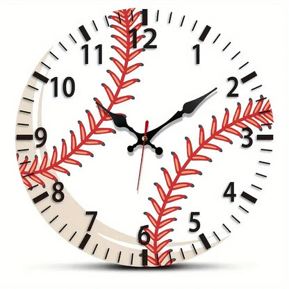 1pc Baseball-Themed Wall Clock - Large Easy-to-Read Black & Red Baseball Seam Design, Silent Quartz Movement with Japanese Mechanism, 9.84-Inch Round Wood Frame, Black Hands & Red Second Hand - Battery-Powered (AA Batteries N