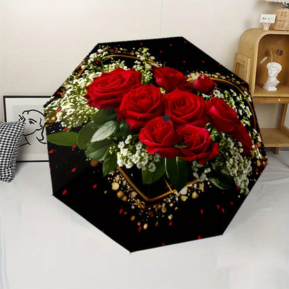 Love Roses Themed automatic automatic umbrella automatic folding portable umbrella universal for all seasons daily activities and holiday gifts decorative umbrella with exquisite patterns