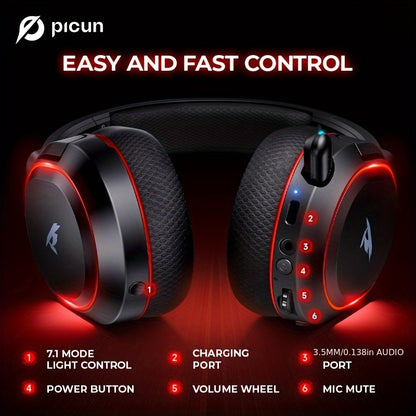 Wireless Gaming Headset with 7.1 Surround Sound, 2.4GHz USB Wireless Gaming Headphones, 100H Battery, Wireless 5.4, ENC Noise Canceling Mic, RGB Light, Wireless Headset for PC PS5 PS4 Mac Switch