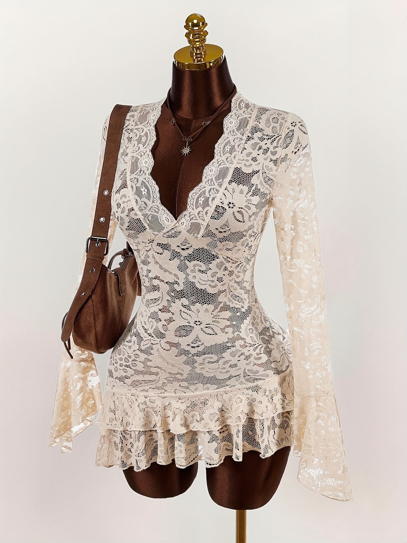 Bohemian Style - Low-Cut Mini Dress - with Sheer Fabric