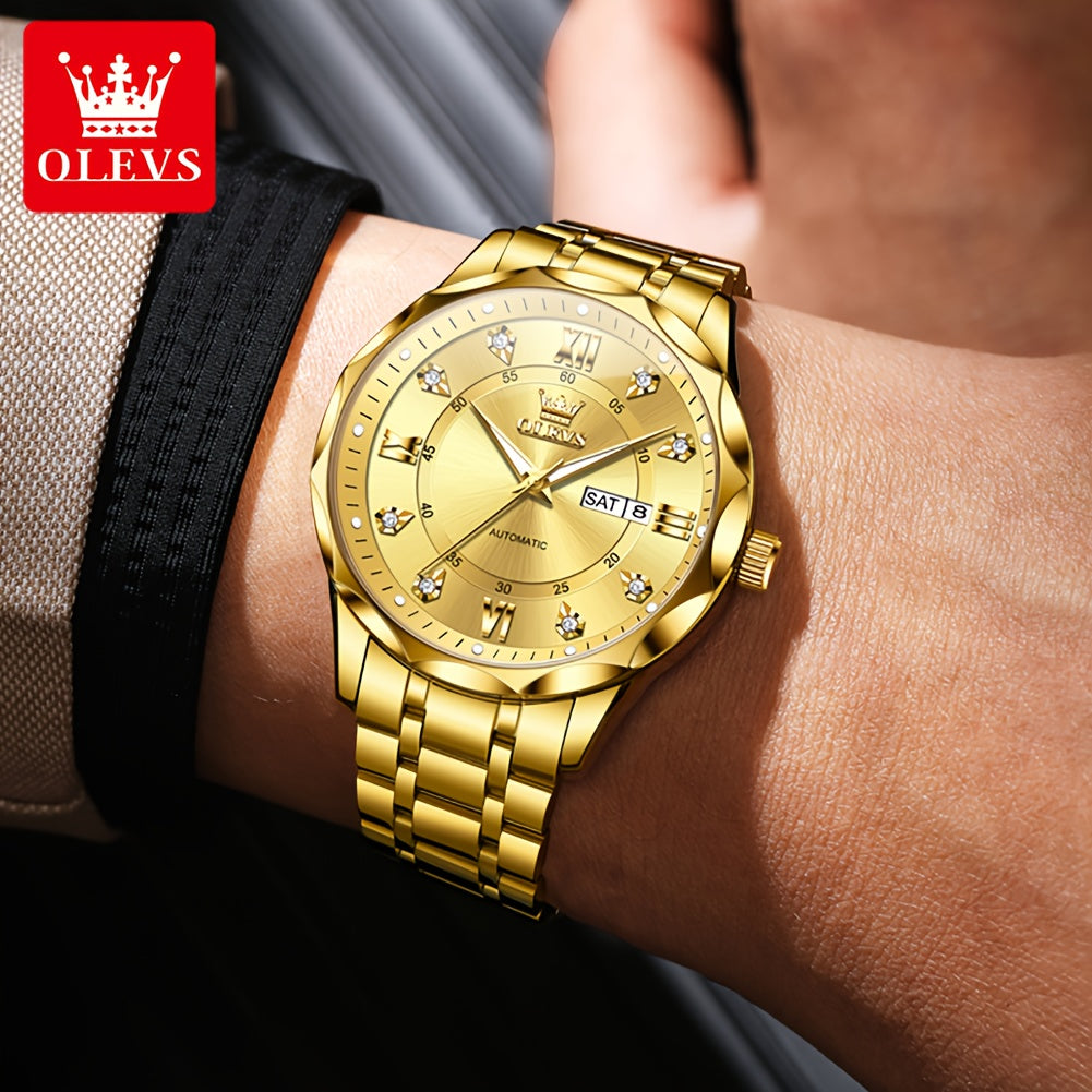 OLEVS Luminous Stainless Steel Automatic Mechanical Watches for Men Brand New Luxury Original Business Golden Men's Wrist Watches Classic Trend Best Selling High Quality Men's Watches,  Classic Design, Premium Materials, Gift