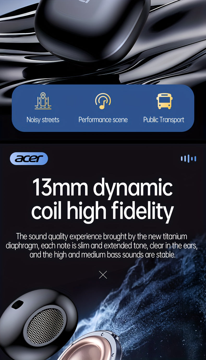 ACER TWS Wireless Earbuds with Deep Noise Reduction - 50h Long Standby, Low Latency, HIFI Stereo Sound, Touch Control, Rechargeable Lithium Battery, Ideal for Running & Sports, Sports Headphones|Ergonomic Design|Durable Plast